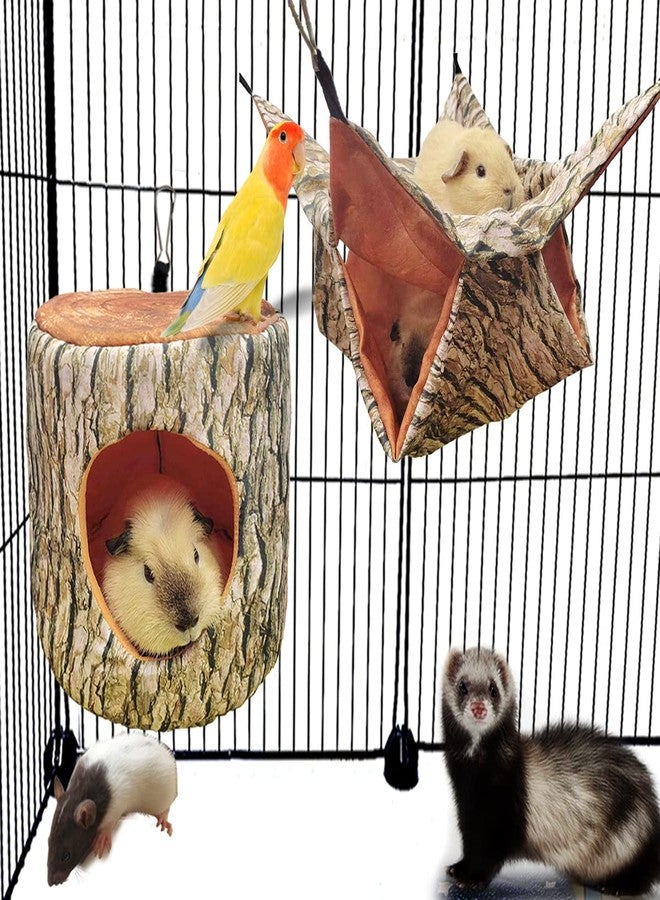 EAEDMY Guinea Pig, Rat & Ferret Tree Hole Bed and Hammock Tunnel, Parrot Bird Hideout and Soft Bed - Image 1